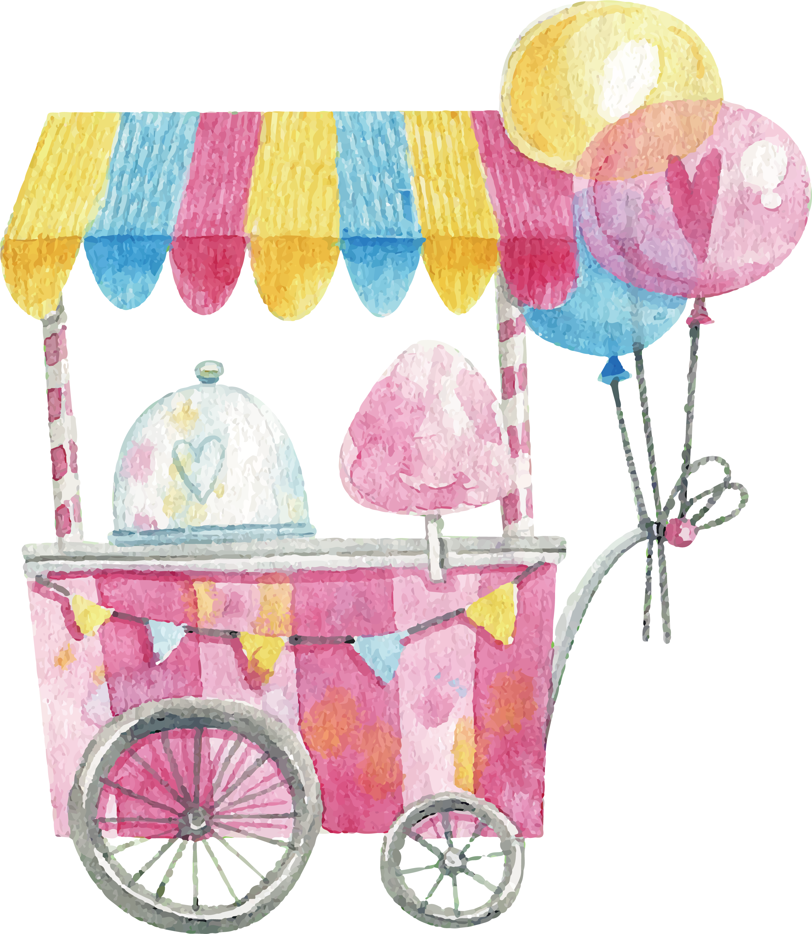 Cart Watercolor Candy Cotton Lollipop Hand-Painted Clipart