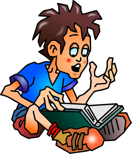 Of Boy Reading A Book From His Lap Clipart