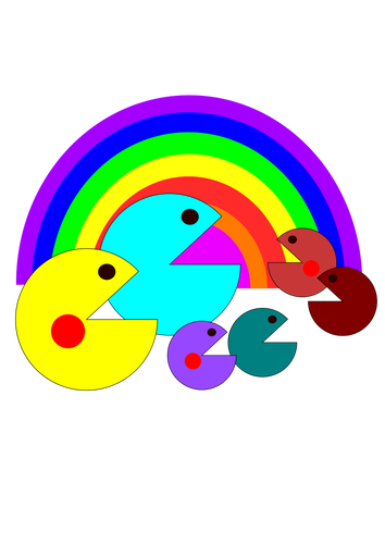 Pacman Family In Front Of A Rainbow Clipart