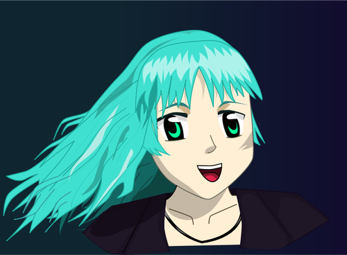 Of Anime Girl With Long Blue Hair Clipart