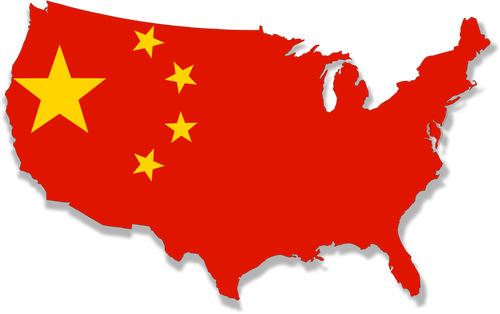 Usa Map With Chinese Flag Over It Clipart