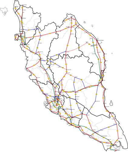 Peninsular Malaysia Major Routes Map Clipart
