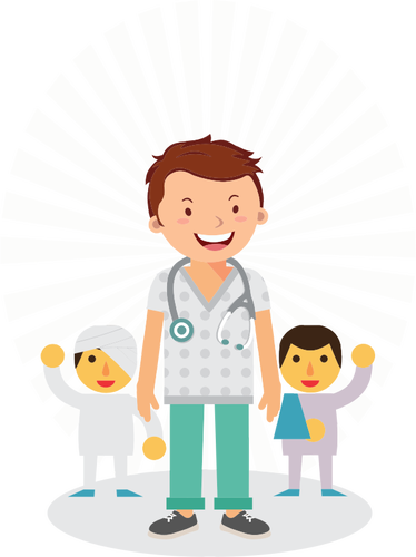 Doctor With Small Patients Clipart
