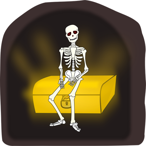 Skeleton Sitting On Treasure Chest Clipart