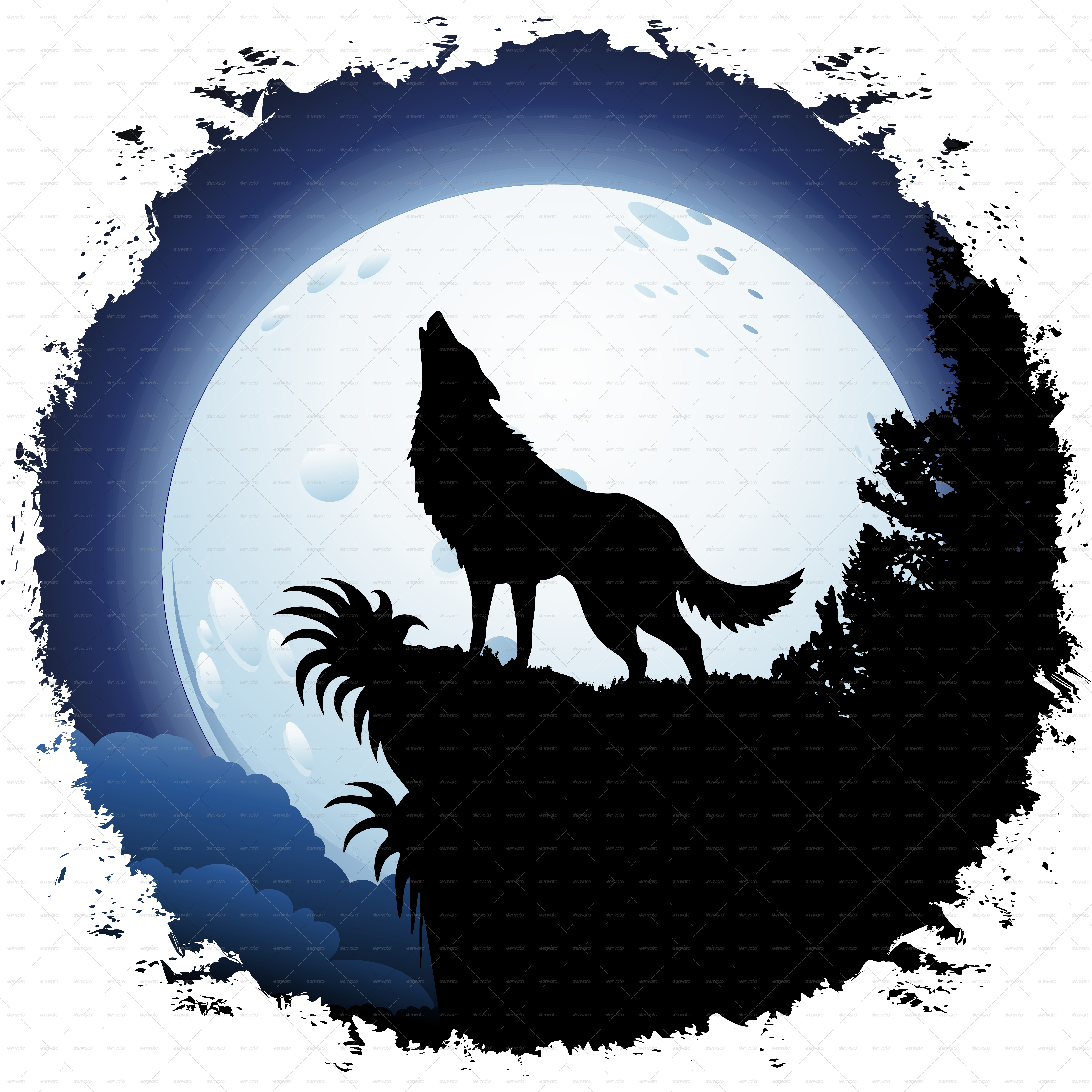 Gray Wolf Red Coyote Moon Free PNG HQ Clipart