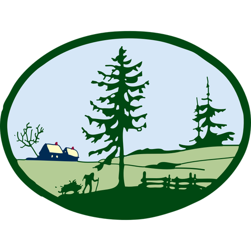 Country Scene With A Farmer Clipart