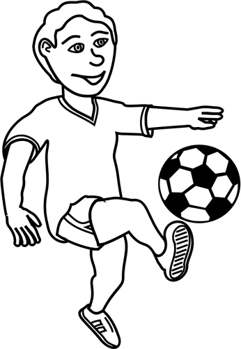 Drawing Of Soccer Playing Boy In Black And White Clipart