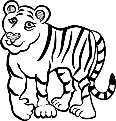 Drawing Of Friendly Tiger In Black And White Clipart