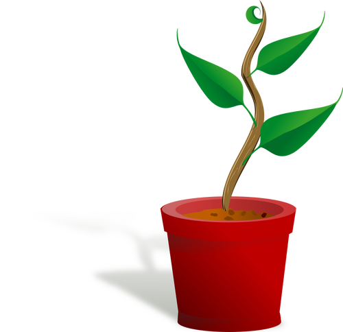 Drawing Of Brown And Green Plant Growing In A Red Pot Clipart