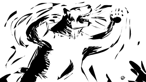 Bear Growling In Black And White Clipart