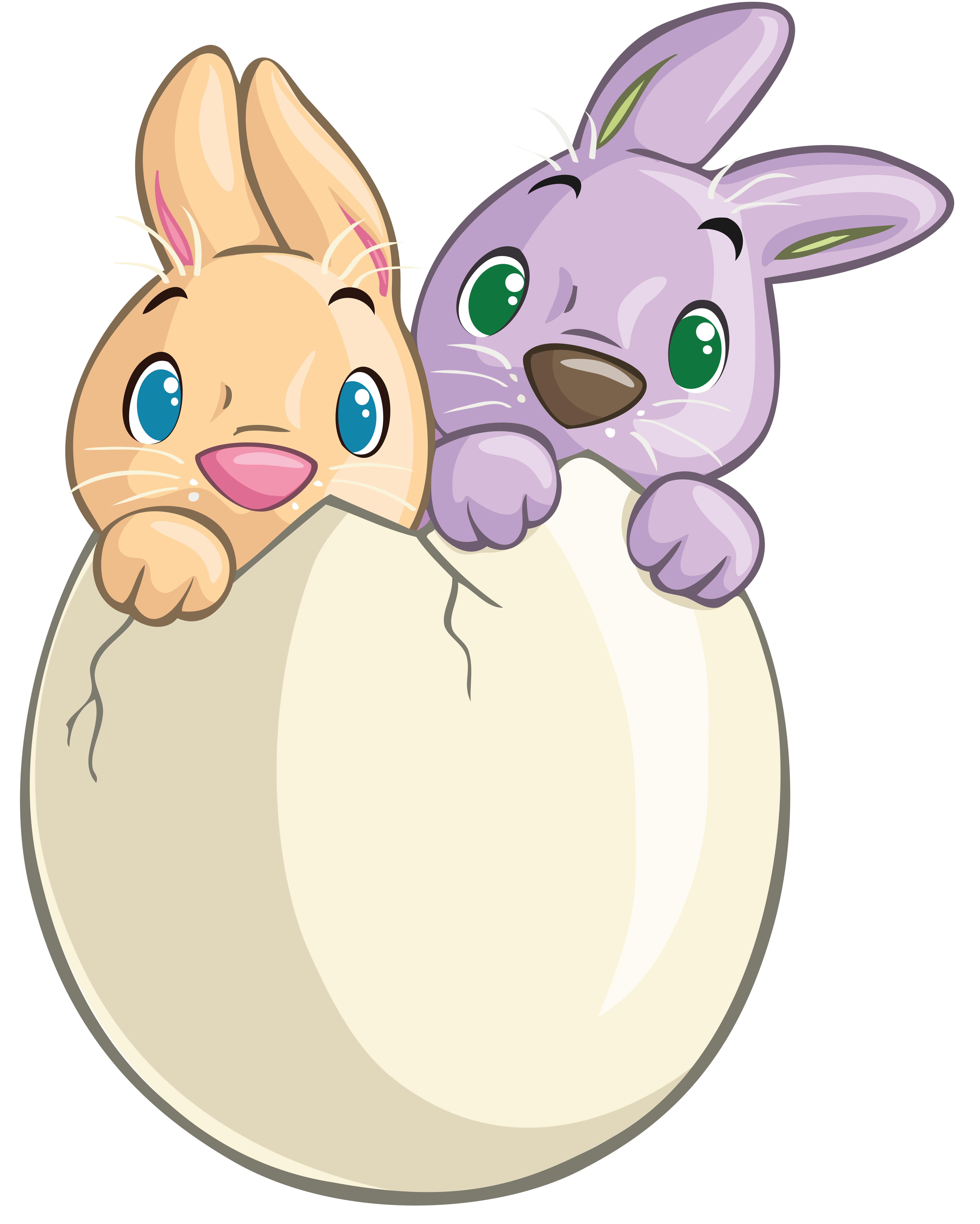 Cute Bunnies Easter Two Rabbit In Egg Clipart