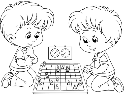 Twins Playing Chess Clipart