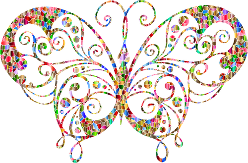 Chromatic Tiled Flourish Butterfly Silhouette Clipart