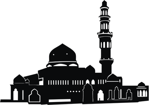 Wide Mosque Black And White Silhouette Clipart