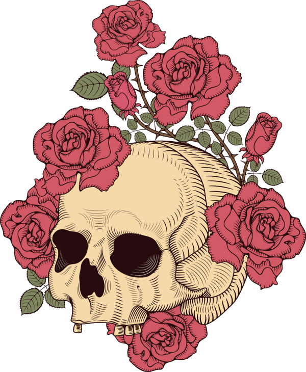 And Skull Rose Illustration T-Shirt Design Human Clipart