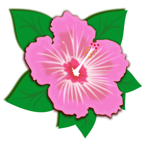Pink Flower With Green Leaves Clipart