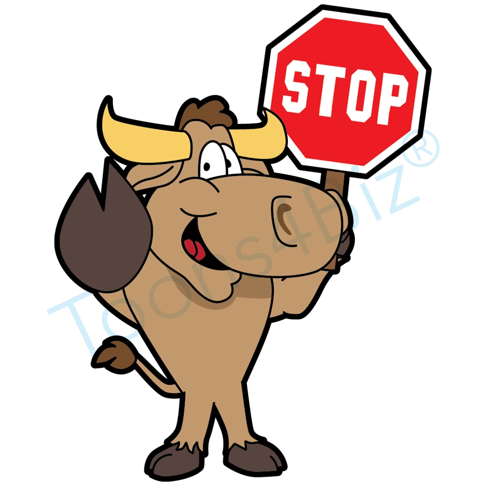 Bull Mascot Holding A Stop Sign Clipart