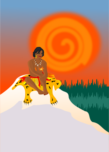 Of Lady Sitting On Tiger Skin Clipart