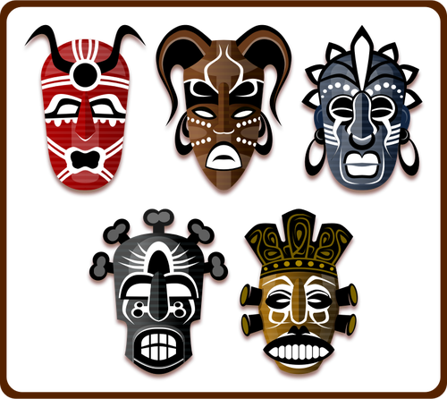 Of Set Of African Masks Clipart