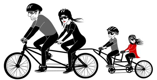 Four Person Family Riding A Tandem Bike Clipart