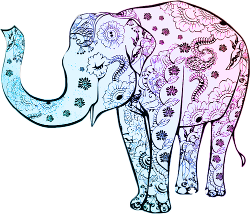 Blue Floral Elephant Clipart