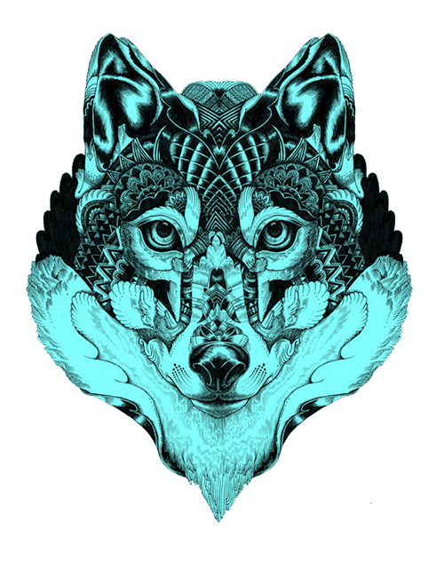 Blue Gray Tattoo Illustration Wolf Mandala Drawing Clipart