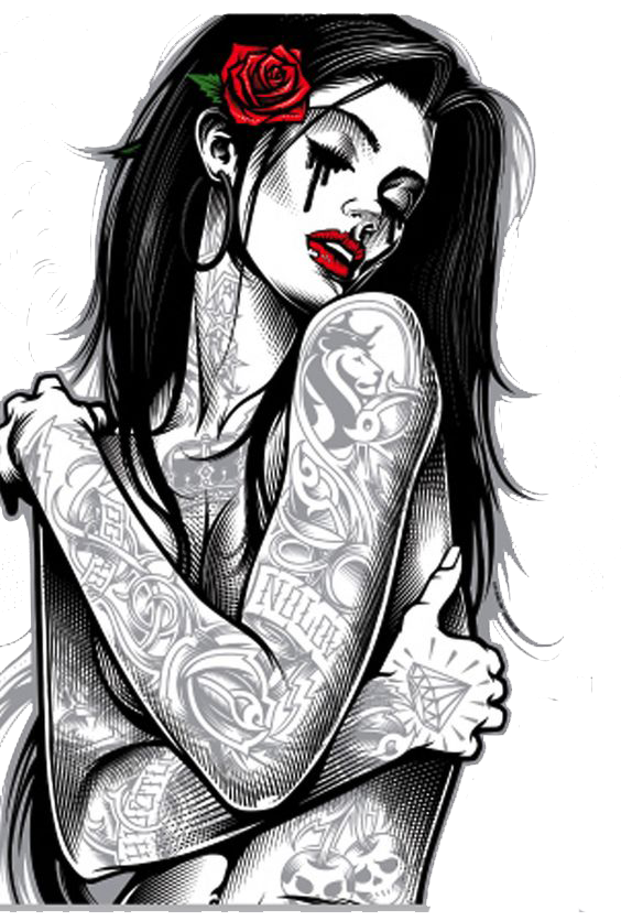 Tattoo Style Woman Art Chicano T-Shirt Gothic Clipart