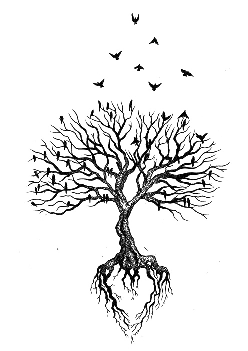 Heart Withered Tattoo Crow Tree Flies Root Clipart