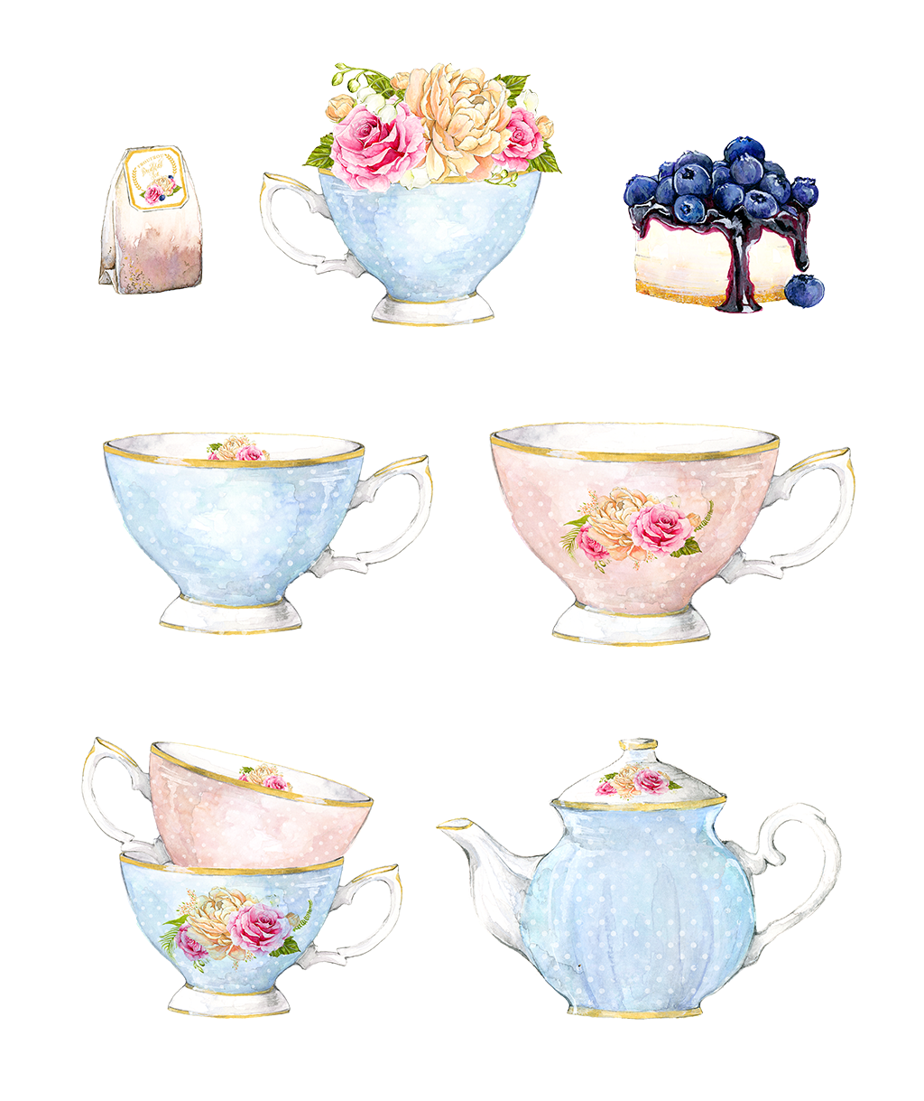 Decorative Coffee Cup Porcelain Vase Watercolor Vector Clipart
