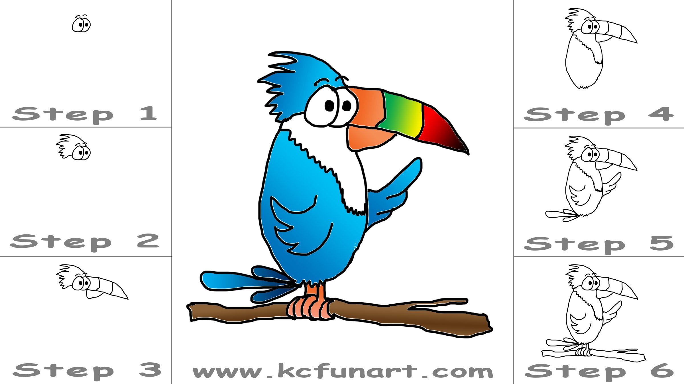 How To Draw A Cartoon Toucan Bird Clipart