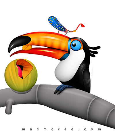 Cartoon Toucan Toucan Eating Tropical Fruit Clipart