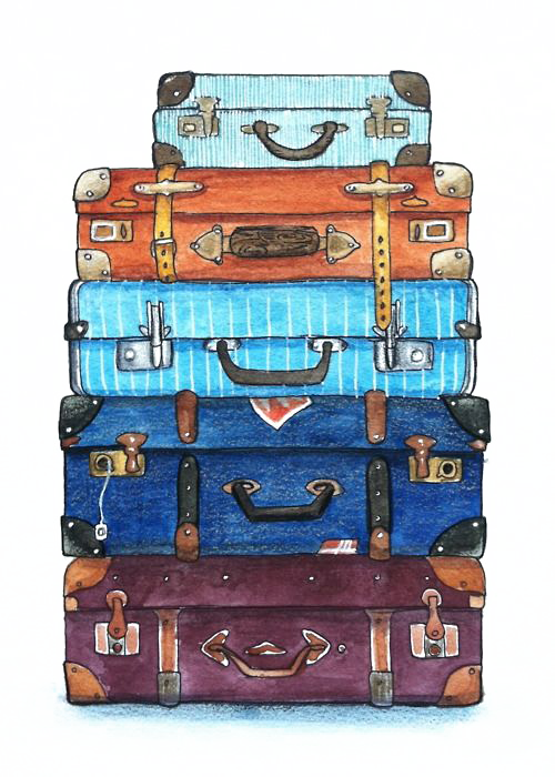 Watercolor Travel Painting Suitcase Free Frame Clipart