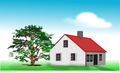 Of Large House Next To An Old Tree Clipart