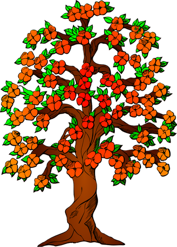 Red Blossoms On A Tree Clipart
