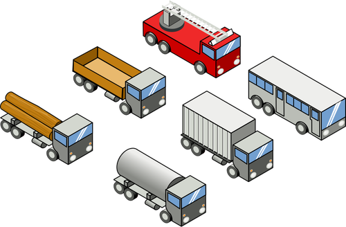 Of Four Trucks, A Bus And A Firefighter Truck Clipart