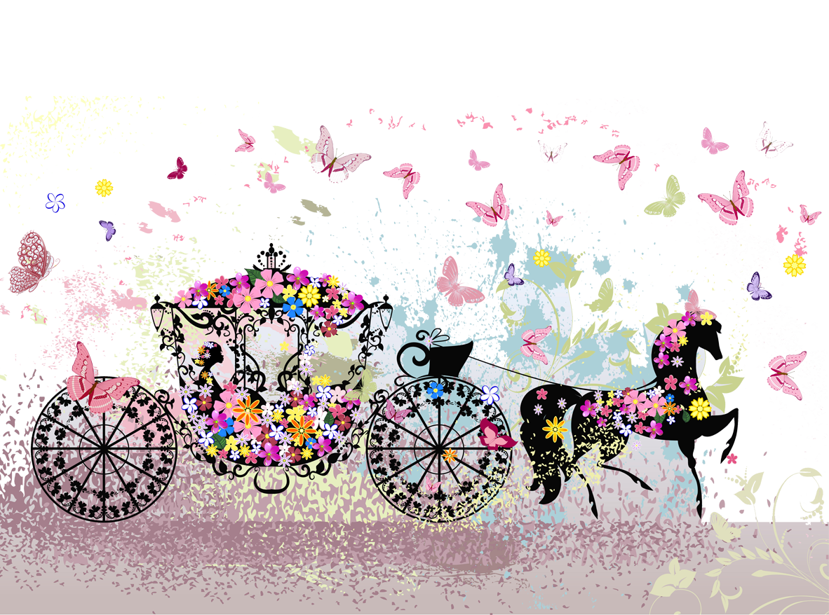 Butterfly Photography Carriage Stock Wedding Flowers Hand-Painted Clipart
