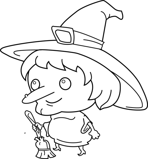 Cute Witch Coloring Page Png Image Clipart