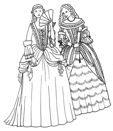 Two Women In Baroque Dresses Clipart