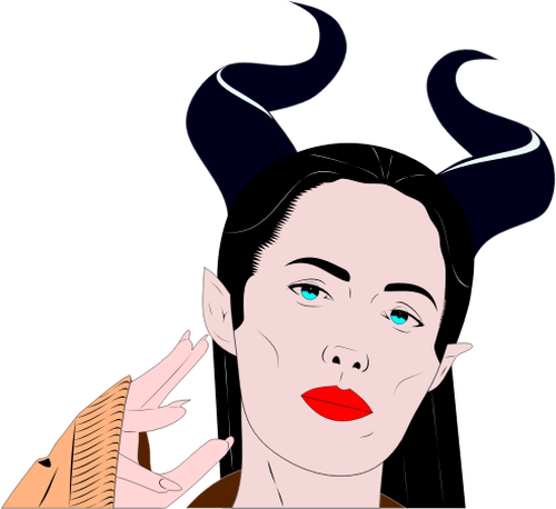 Of Woman With Sharp Horns Hairstyle In Color Clipart