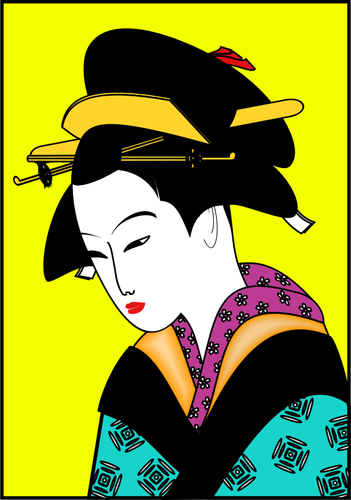 Japanese Woman In Color Kimono Clipart