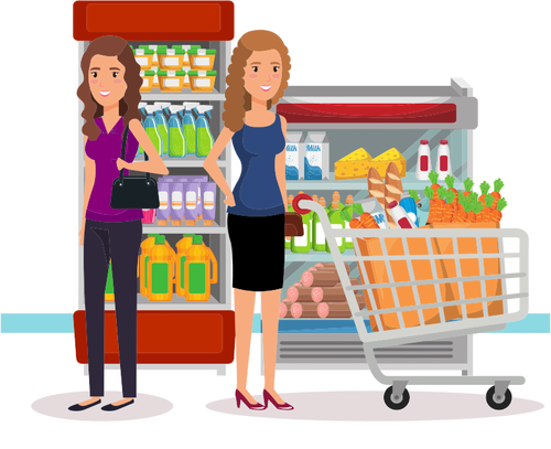 Two Women At The Supermarket Clipart