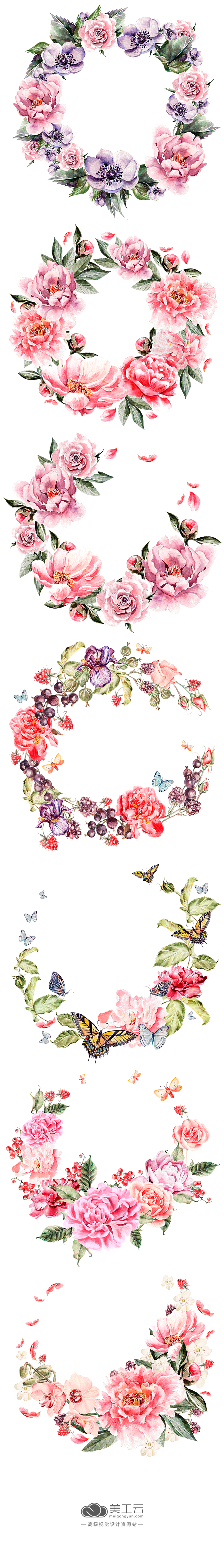 Pink Flower Colorful Garland Wreath Effect Clipart