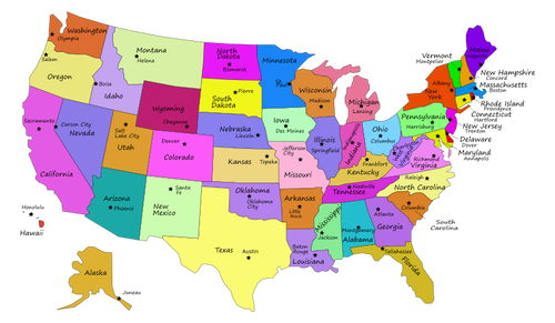 United States Map With Capitals Clipart