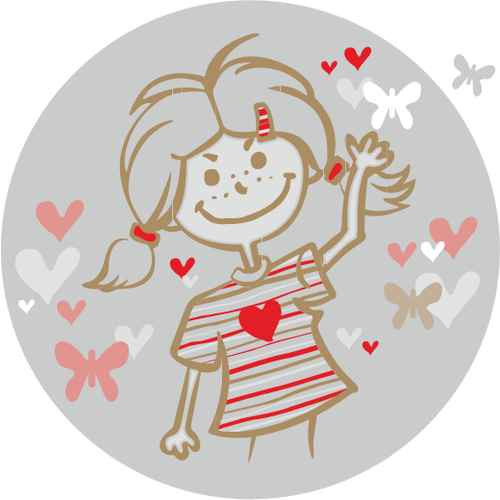 Of Girl With Flying Hearts Badge Clipart