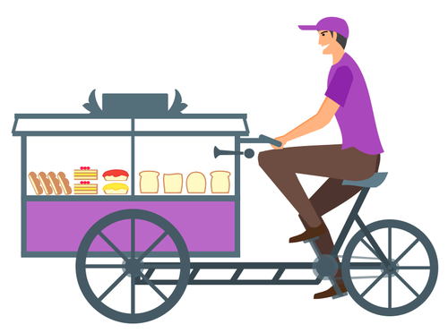Bread Seller With Cycle Cart Clipart