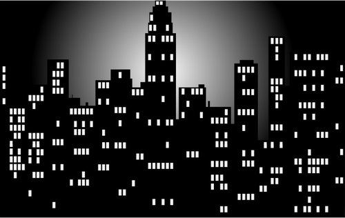 Black And White Night Time City Skyline Clipart