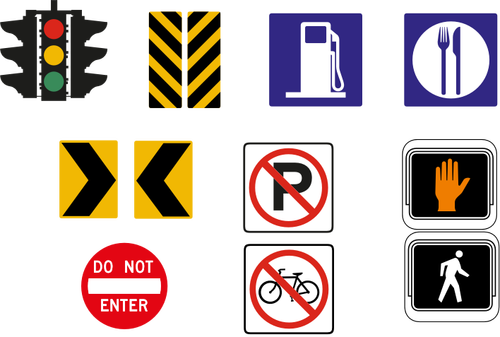 Of Selection Of Traffic Road Signs In Color Clipart