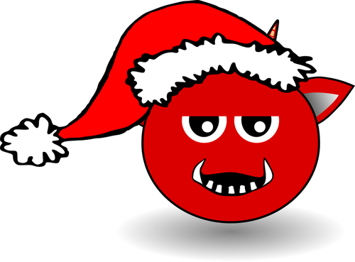 Little Red Devil Head Cartoon With Santa Claus Hat Clipart
