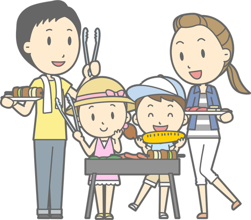 Family Barbecue Cartoon Style Clipart