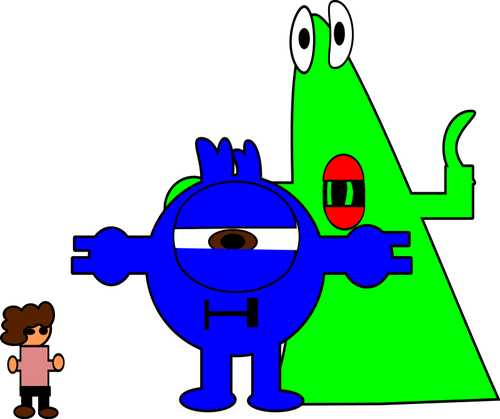 Cartoon Blue And Green Monsters Clipart